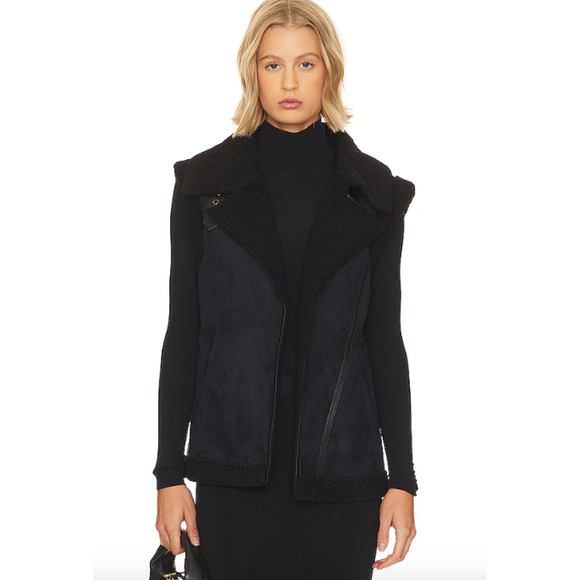 Brochu Walker Loredo Vest Faux Suede Shearling Black Onyx Sleeveless Small - Picture 1 of 9